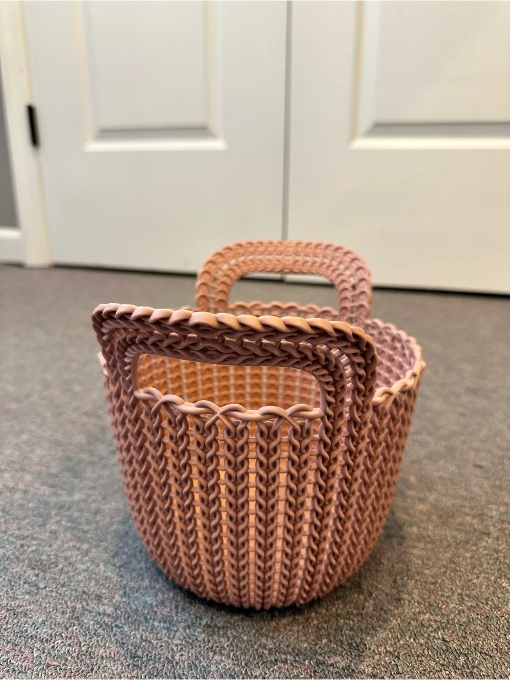 Curvers 3.0 Qt. Knit Round X-Small Storage Basket Set in Mauve Pink